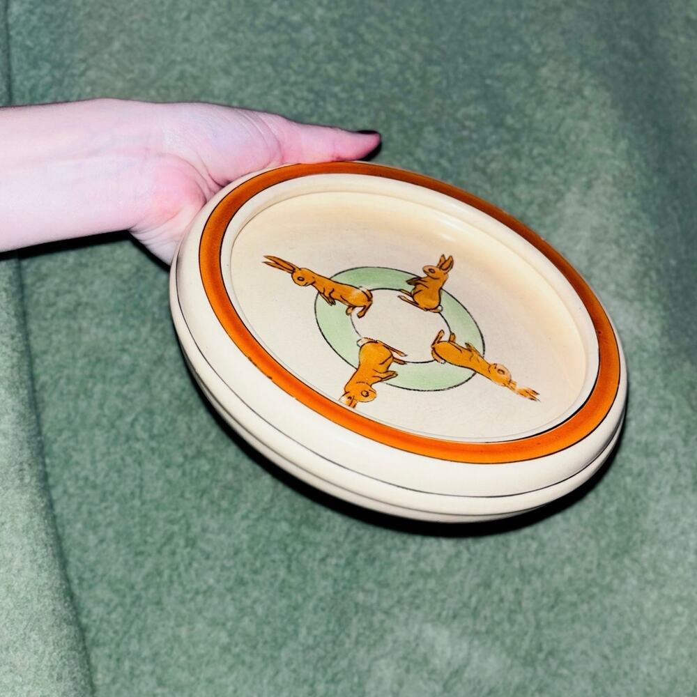 Vtg 20s Roseville Rolled Creamware Pottery Child’s Plate